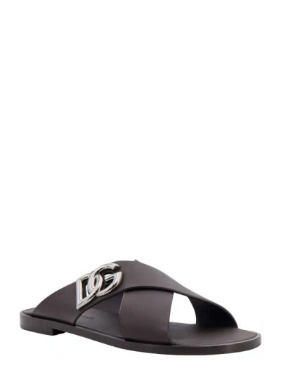 Shop Dolce & Gabbana Leather Sandals With Lateral Monogram In Black