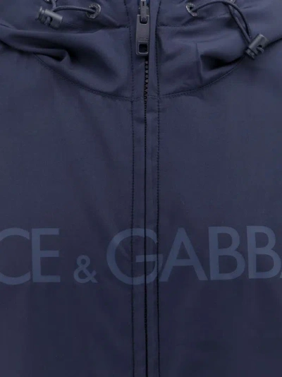 Shop Dolce & Gabbana Nylon Reversible Jacket With Frontal Logo In Blue