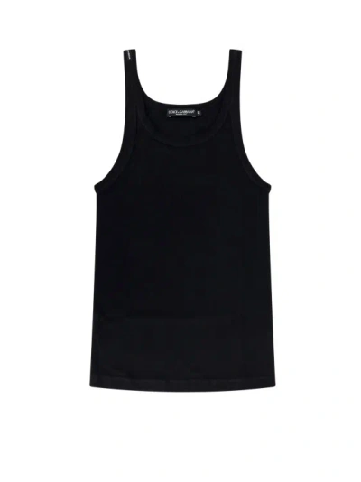 Shop Dolce & Gabbana Ribbed Cotton Tank Top In Black