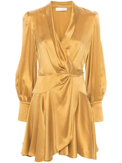 Shop Zimmermann Wrap-design Gold Mini Dress