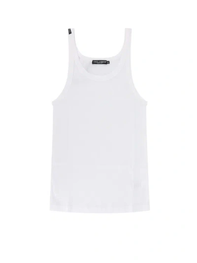 Shop Dolce & Gabbana Ribbed Cotton Tank Top In White