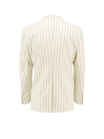 Shop Dolce & Gabbana Wool And Silk Blazer With Striped Motif In Neutrals