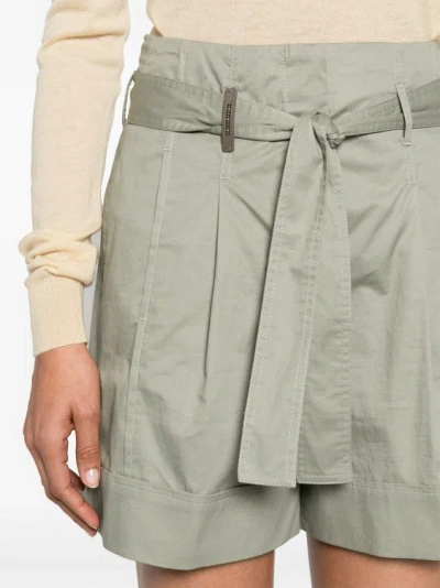 Shop Peserico Khaki Paperbag-waist Pleated Shorts In Green