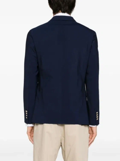Shop Eleventy Navy Blue Double Breasted Jacket
