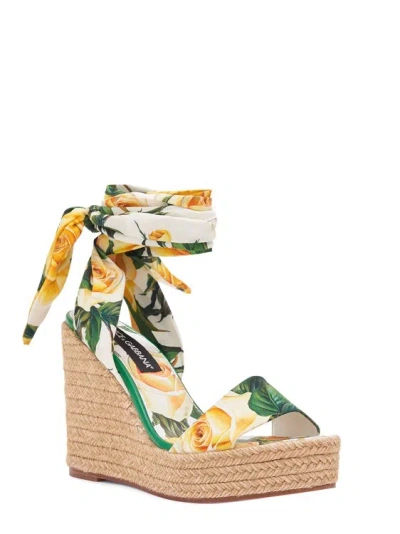 Shop Dolce & Gabbana Silk Wedge With Floral Print In Multicolor