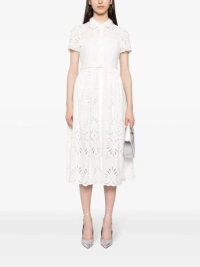 Shop Self-portrait Belted Broderie-anglaise Cotton Midi Dress In White