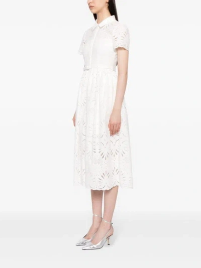 Shop Self-portrait Belted Broderie-anglaise Cotton Midi Dress In White
