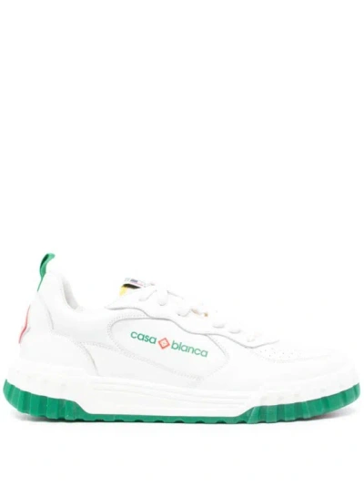 Shop Casablanca Court Leather Sneakers In White