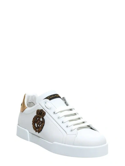 Shop Dolce & Gabbana Portofino Leather Sneakers With Logoed Crown Patch In White