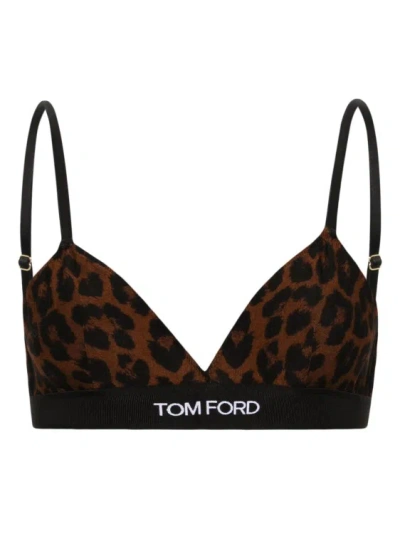Shop Tom Ford Leopard-print Triangle Bustier Brown/black
