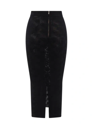 Shop Dolce & Gabbana Viscose Blend Skirt With All-over Monogram Detail In Black