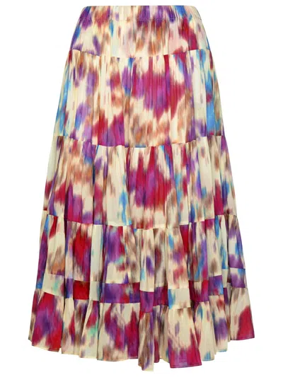 Shop Isabel Marant Étoile 'elfa' Beige Multicolour Cotton Skirt In Multicolor