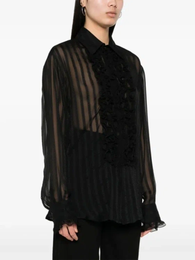 Shop Stella Mccartney Sheer Ruffled Black Shirt