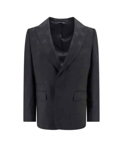 Shop Dolce & Gabbana Wool Blazer With All-over Monogram In Black