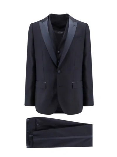 Shop Dolce & Gabbana Virgin Wool Blend Tuxedo With Gilet And Satin Profiles In Black