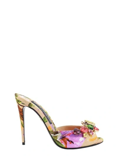 Shop Dolce & Gabbana Fabric Sandals With Floral Motif In Multicolor