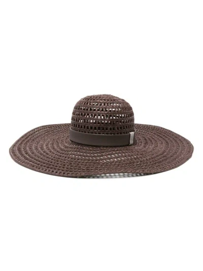 Shop Peserico Brown Interwoven Hat