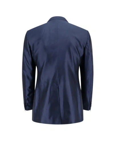 Shop Dolce & Gabbana Satin Blazer With Peak Lapel In Blue