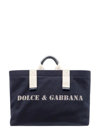 Shop Dolce & Gabbana Canvas Shopping Bag With Logo In Blue