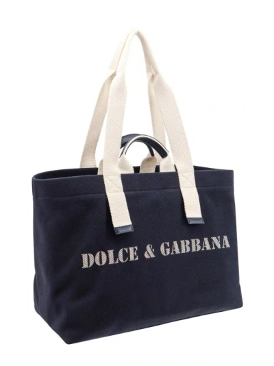 Shop Dolce & Gabbana Canvas Shopping Bag With Logo In Blue