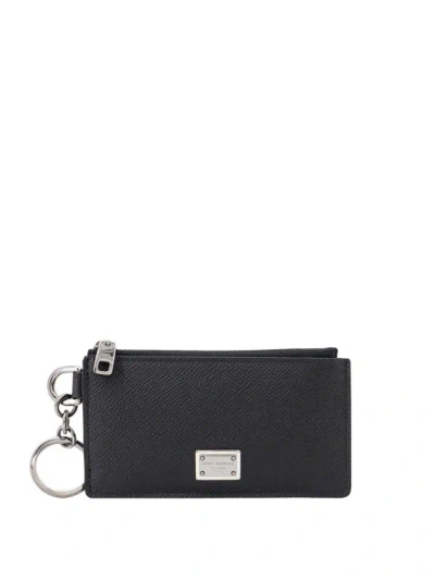 Shop Dolce & Gabbana Leather Card Holder With Metal Hook In Black