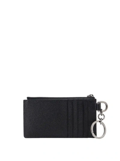 Shop Dolce & Gabbana Leather Card Holder With Metal Hook In Black