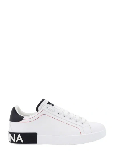Shop Dolce & Gabbana Leather Sneakers With Contrasting Stitching In White