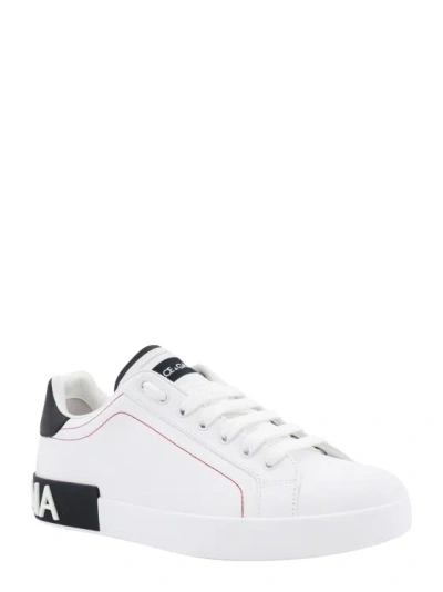 Shop Dolce & Gabbana Leather Sneakers With Contrasting Stitching In White
