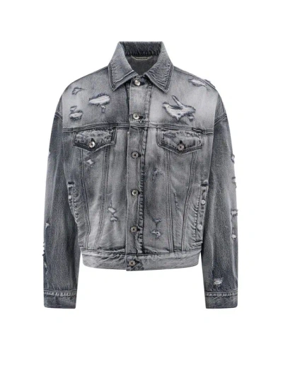 Shop Dolce & Gabbana Denim Jacket With Ripped Effect In Grey