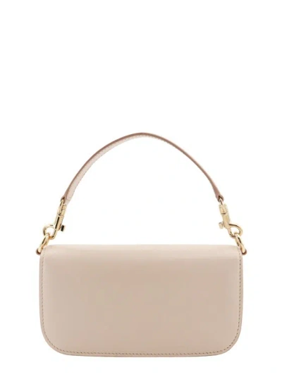 Shop Dolce & Gabbana Leather Shoulder Bag With Metal Monogram In Neutrals