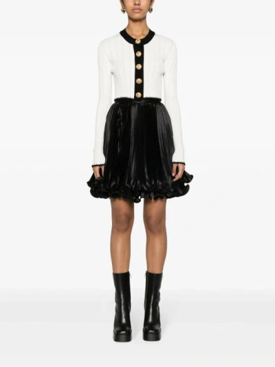 Shop Balmain Black Pleated Satin Mini Skirt