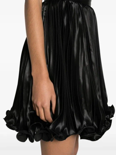 Shop Balmain Black Pleated Satin Mini Skirt