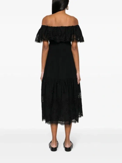 Shop Self-portrait Off-shoulder Black Midi Dress