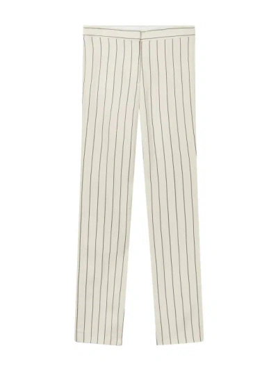 Shop Stella Mccartney Ecru Pinstriped Mid-rise Pants In White