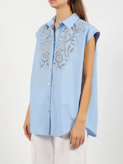 Shop P.a.r.o.s.h Canyox Lace Embroidery Shirt In Blue