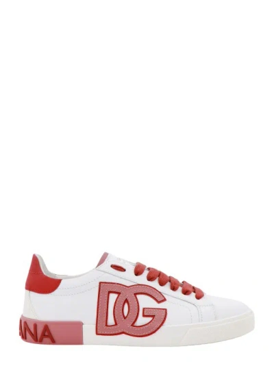 Shop Dolce & Gabbana Leather Sneakers With Gold Profiles In White