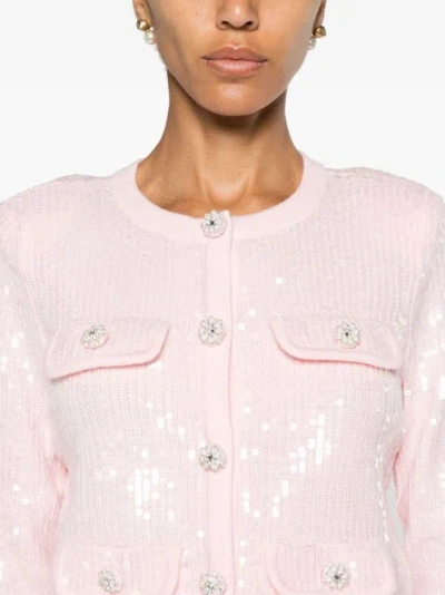 Shop Self-portrait Pink Sequin Embellished Cardigan