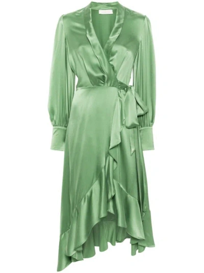 Shop Zimmermann Ruffle-detail Green Midi Dress