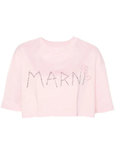 Shop Marni Pink Embroidered T-shirt