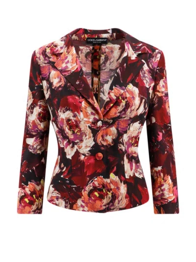 Shop Dolce & Gabbana Cady Blazer With Peonie Flower Print In Red