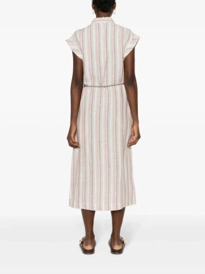 Shop Peserico Multicolor Striped Linen Midi Dress