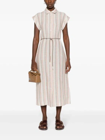 Shop Peserico Multicolor Striped Linen Midi Dress