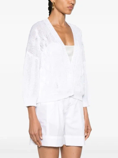 Shop Peserico White Sequin-embellished Cardigan