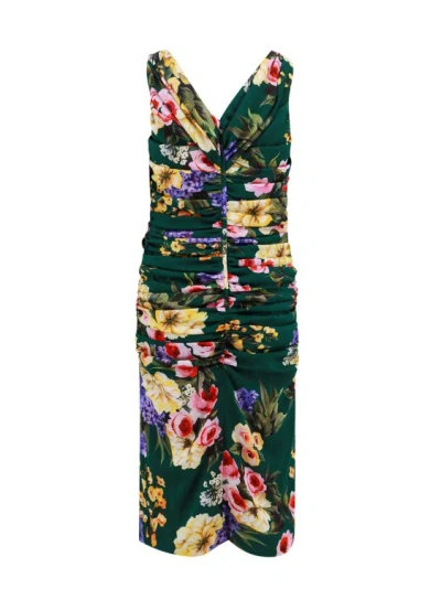 Shop Dolce & Gabbana Stretch Silk Dress With Floral Print In Multicolor