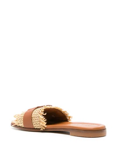 Shop Moncler Bell Leather Slides In Open Brown