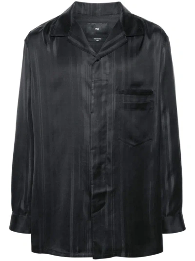 Shop Y-3 Black Striped Satin Shirt