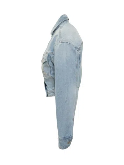 Shop Off-white Toybox Short Jeans Jacket In Blue