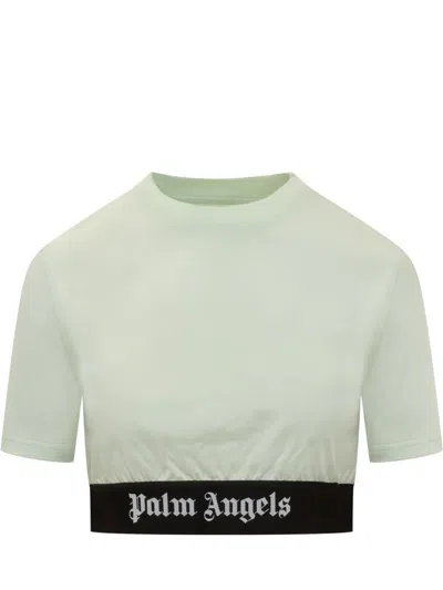 Shop Palm Angels T-shirt Logo Tape Crop In Green