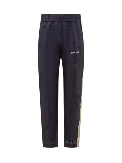 Shop Palm Angels Track Logo Trousers In Linen In Blue