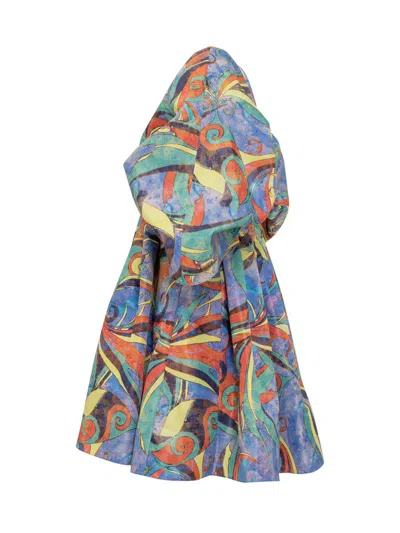 Rochas Pleated Graphic-print Minidress In Multicolor